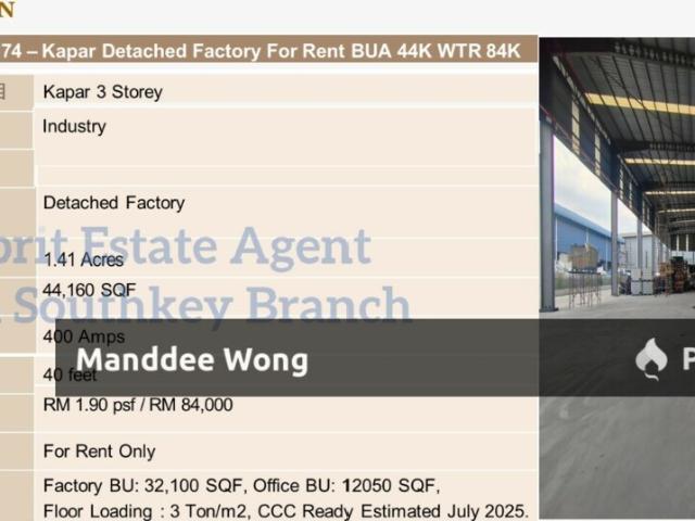 WTR/3 Storey Detached/Kapar/44,160 SQFT/84,000