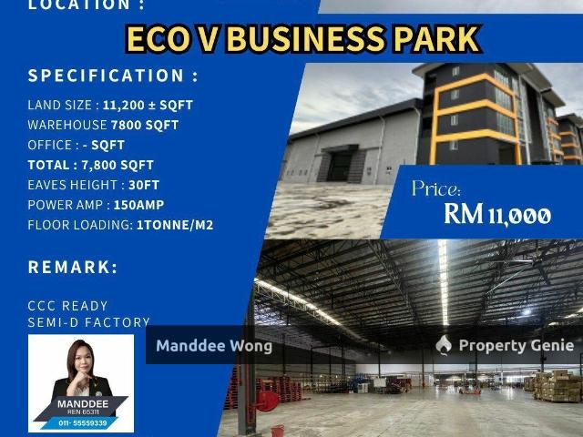 WTR/WAREHOUSE/7800 SQFT/11K/ECO V BUSINESS PARK/PUNCAK ALAM