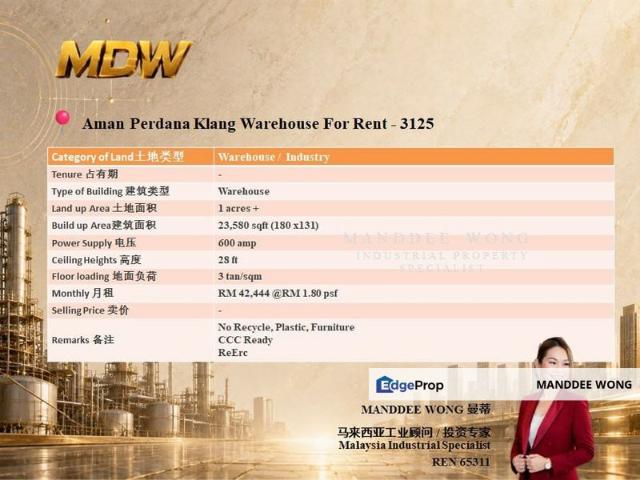 WTR/WAREHOUSE/23,580 SQFT/AMAN PERDANA/KLANG/SELANGOR