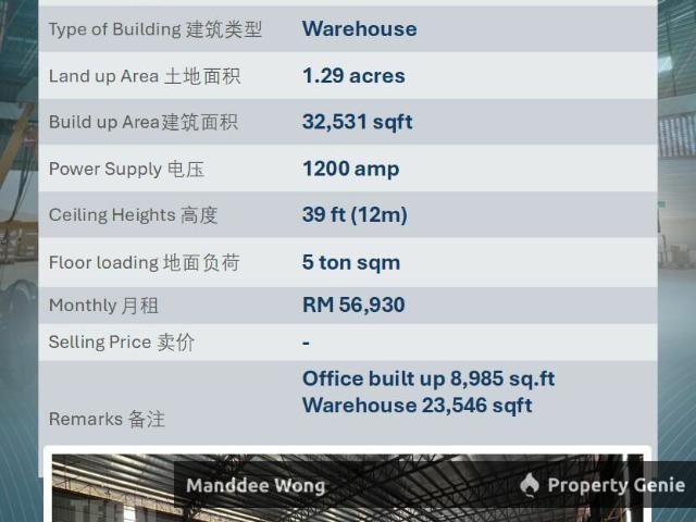 WTR/WAREHOUSE/32,531 SQFT/56,930/KOTA PUTERI/BANDAR BATU ARANG/SELANGOR