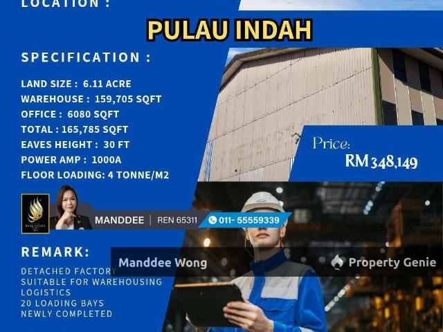 WTR/WAREHOUSE/FACTORY/159,705 SQFT/348,149/PULAU INDAH/KLANG