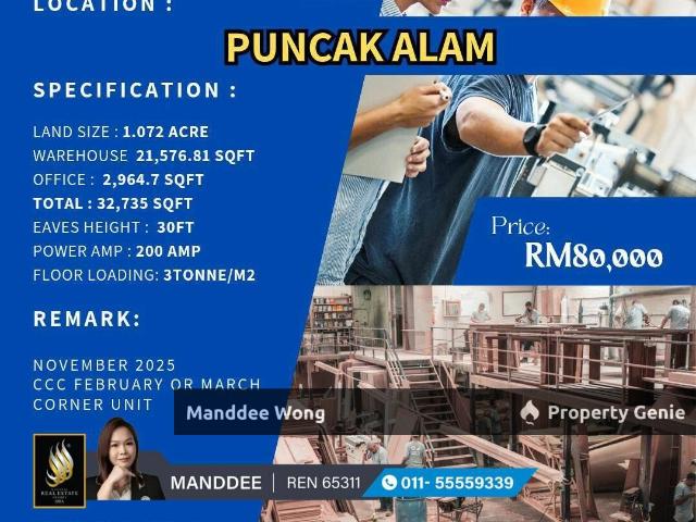 WTR/WAREHOUSE/FACTORY/21,576 SQFT80K/PUNCAK ALAM