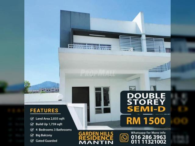 WTR for RENT *==========================2 STOREY SEMI D CLUSTER TAMAN JAYA GARDEN HILLS RESIDENCE MANTIN N SEMBILAN