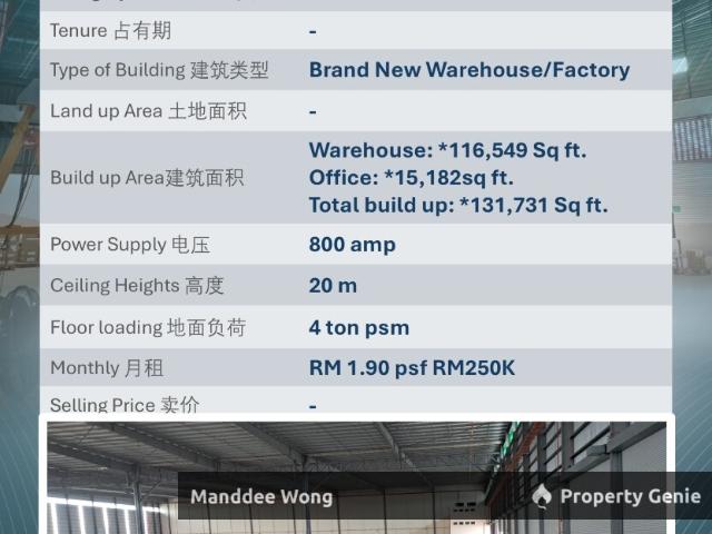 WTR/BRAND NEW WAREHOUSE/131,731 SQFT/250K/INDUSTRIAL PARK/NORTHPORT KLANG