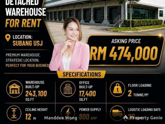 WTR/DETACHED WAREHOUSE/243,100 SQFT/SUBANG USJ/SELANGOR