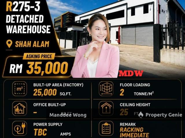 WTR/DETACHED WAREHOUSE/25,000 SQFT/SHAH ALAM/SELANGOR