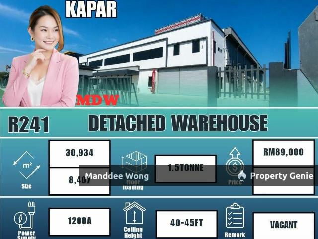 WTR/DETACHED WAREHOUSE/30,934 SQFT/89,000/KAPAR/KLANG/SELANGOR