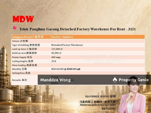 WTR/DETACHED FACTORY/65,000 SQFT/TELOK PANGLIMA GARANG/SELANGOR