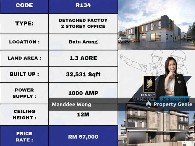WTR/DETACHED FACTORY 2 STOREY OFFICE/32,531 SQFT/57K/KOTA PUTERI/SELANGOR
