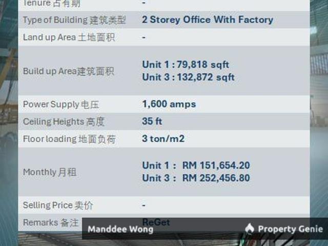 WTR/FACTORY WITH 2 STOREY OFFICE/79,818 SQFT/151,654/NORTHPORT/KLANG