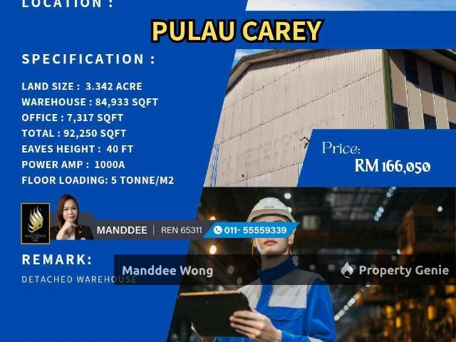 WTR/FACTORY/WAREHOUSE/84,933 SQFT/166,050/PULAU CAREY/KLANG