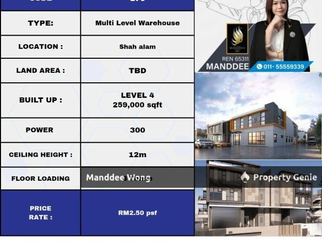 WTR/LOGISTIC HUB WAREHOUSE/259K SQFT/647,500/SHAH ALAM