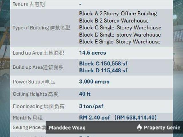 WTR/MULTI BLOCKS WAREHOUSE WITH OFFICE/150,558 SQFT/638,414/SHAH ALAM