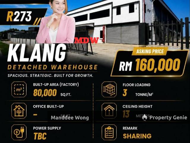 WTR/PREMIUM DETACHED WAREHOUSE/80,000 SQFT/KLANG/SELANGOR