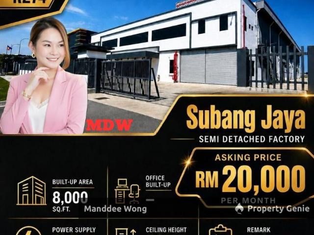 WTR/PRIME SEMI D FACTORY/8,000 SQFT/SUBANG JAYA/SELANGOR