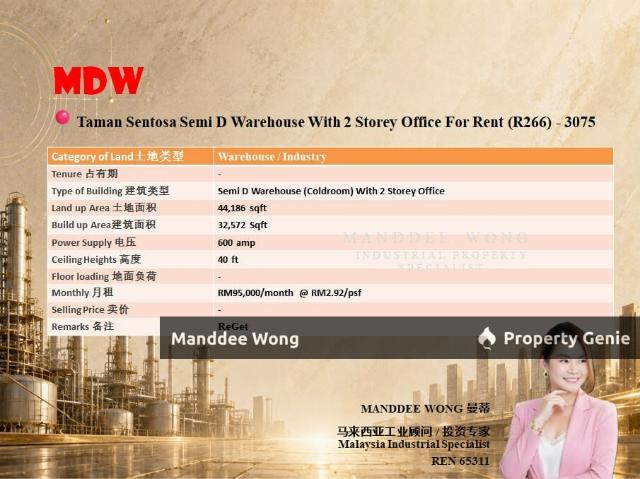 WTR/SEMI D WAREHOUSE WITH 2 STOREY OFFICE/32,572 SQFT/TAMAN SENTOSA/KLANG