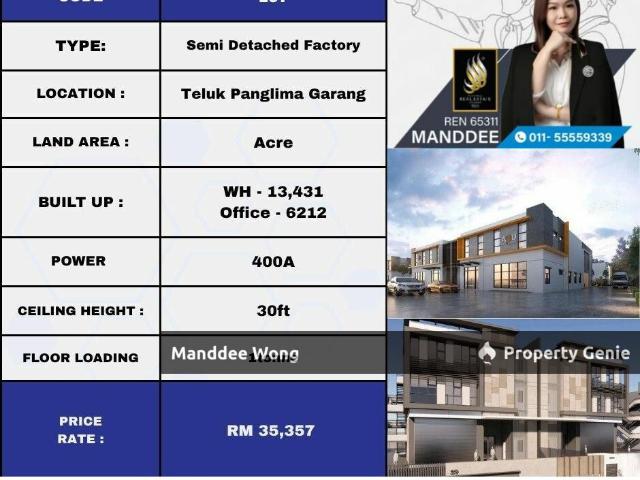 WTR/SEMI DETACHED FACTORY/19,643 SQFT/35,357/TELUK PANGLIMA GARANG