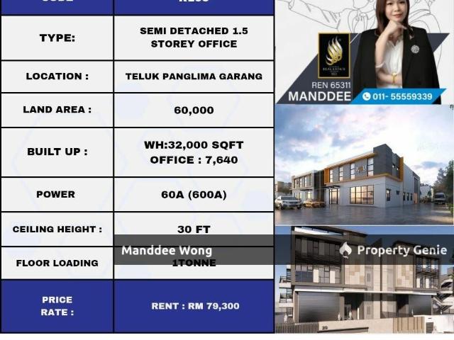 WTR/SEMI DETACHED FACTORY/32K SQFT/79,300/TELUK PANGLIMA GARANG/SELANGOR