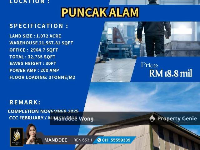 WTS/WAREHOUSE/FACTORY/21,567 SQFT/18.8 MIL/PUNCAK ALAM