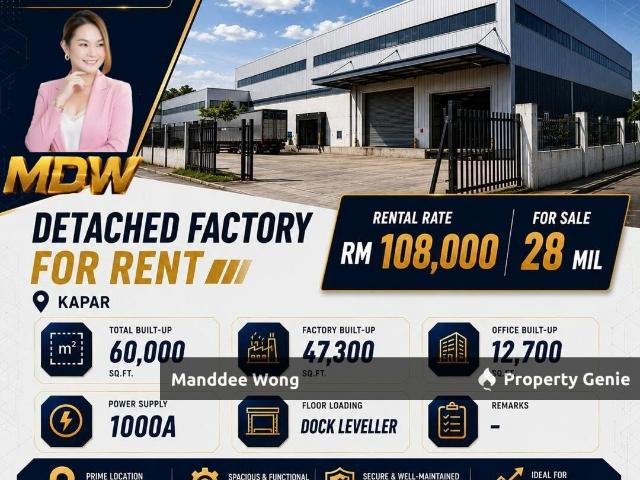 WTS/DETACHED FACTORY/60,000 SQFT/KAPAR/KLANG/SELANGOR