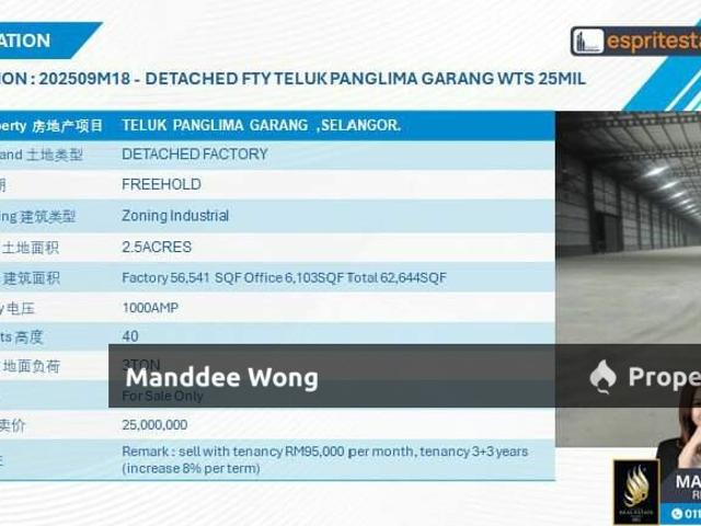 WTS/DETACHED FACTORY/62,644 SQFT/25 MIL/TELUK PANGLIMA GARANG