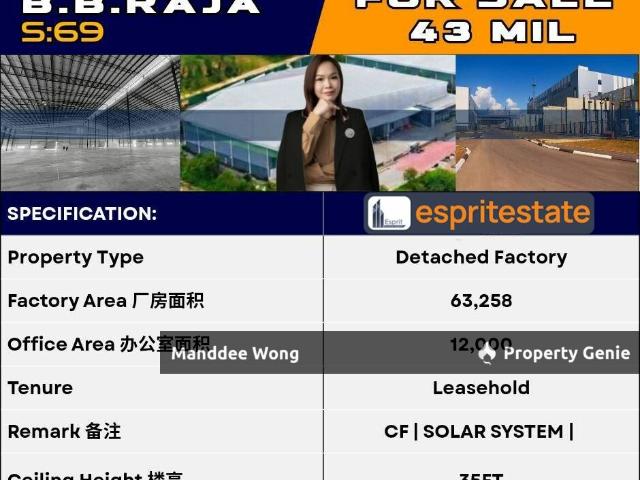 WTS/DETACHED FACTORY/63,258 SQFT/43MIL/BANDAR BUKIT RAJA/KLANG