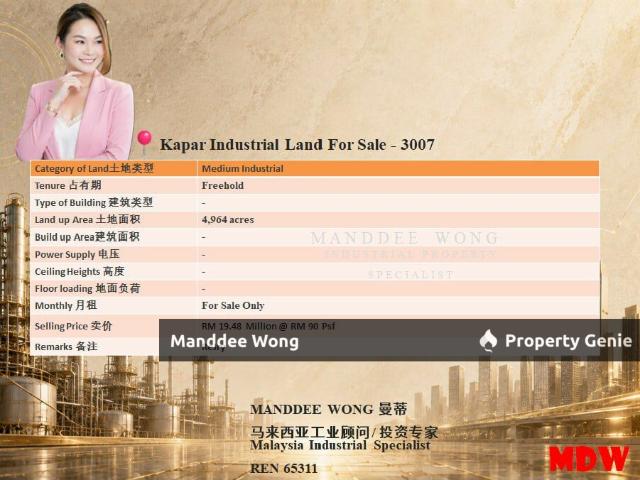 WTS/INDUSTRIAL LAND/4,964 ACRE/19.48 MiL/KAPAR/KLANG/SELANGOR
