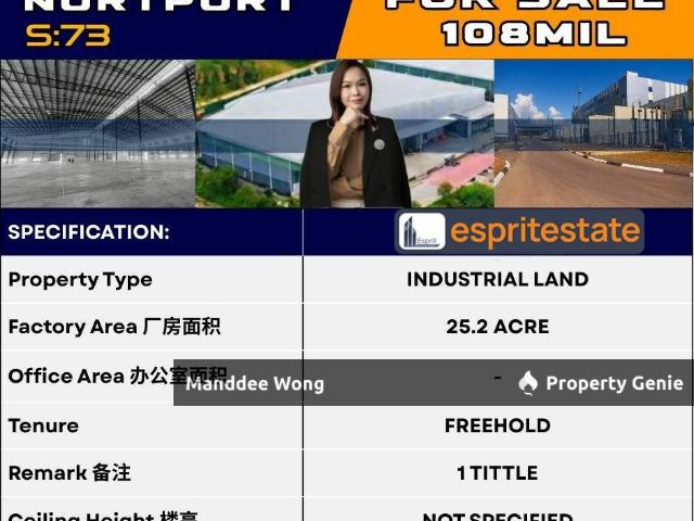 WTS/INDUSTRIAL LAND/26 ACRE/108MIL/NORTHPORT/PELABUHAN KLANG/SELANGOR