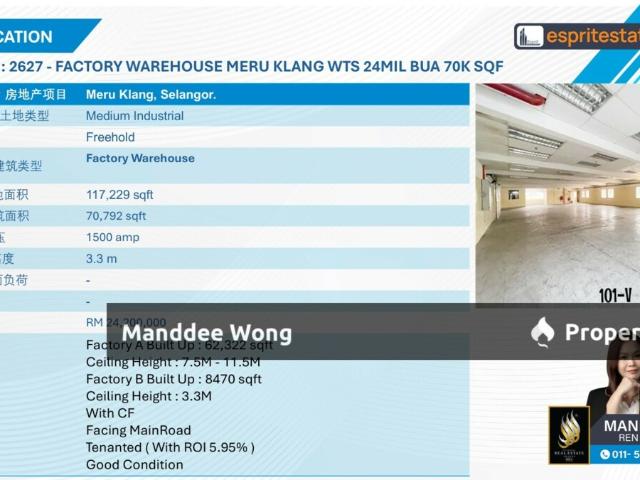 WTS/MEDIUM INDUSTRIAL/70,792 SQFT/24.2MIL/MERU/KLANG