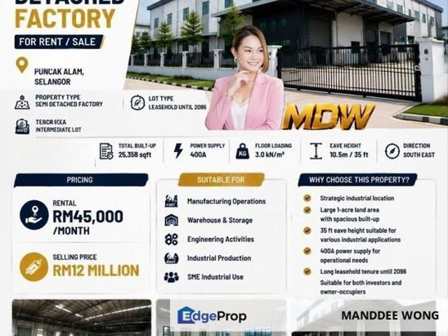 WTS/SEMI DETACHED FACTORY/25,358 SQFT/JALAN TIAJ/BANDAR PUNCAK ALAM