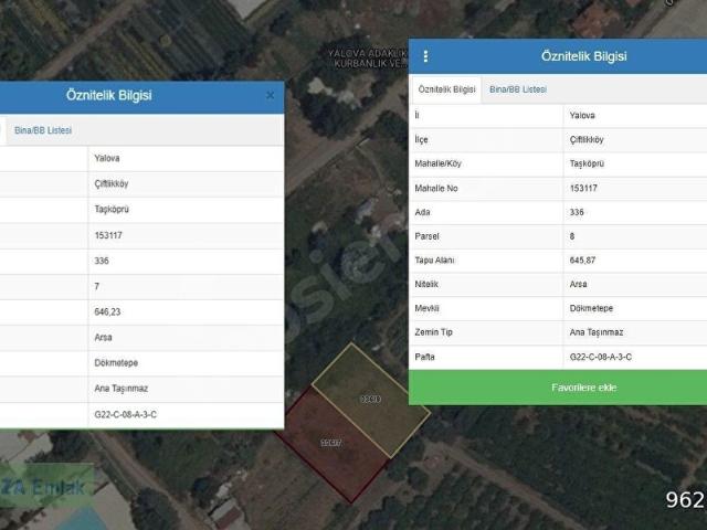 YALOVA ÇFTLİKKÖY DE SATILIK ARSA