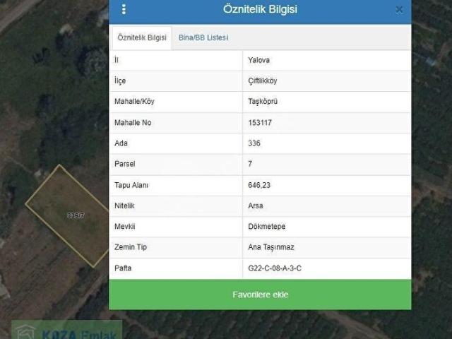 YALOVA ÇİFTLİKKÖY DE SATILIK ARSA