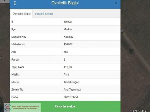 YALOVA MERKEZ KADİKÖY 'DE YATIRIM FIRSATLI ARSA !
