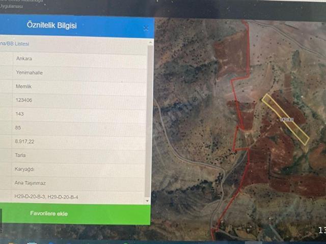 YENİMAHALLE MEMLİK TE 1783 M2 TOPLAM 8917,22 M2 TARLA SATILIK CANAY GAYRİMENKULDEN C