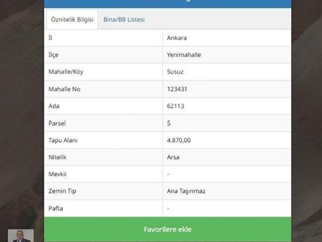 YENİMAHALLE SUSUZDA YATIRIMLIKHEMEN İNŞAATA UYGUN VİLLA ARSASI