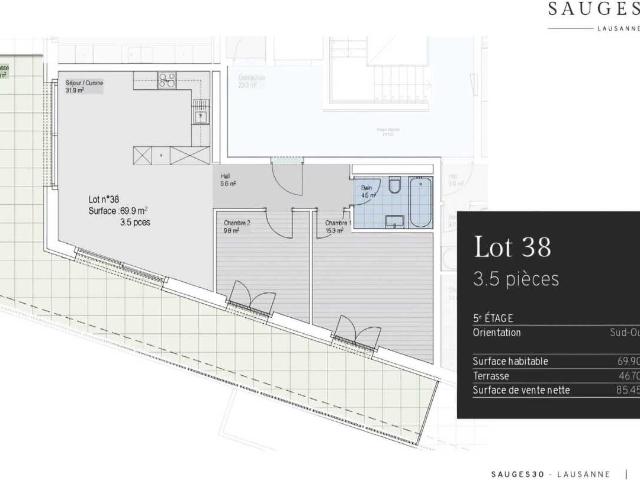 Zu vermieten – Neues Dachgeschoss Apartment von 70m2 + Terrasse von 47m2