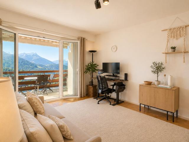 Zu mieten in Leysin, einem charmanten, teilweise möblierten Penthouse Studio mit Blick auf die Dents du Midi