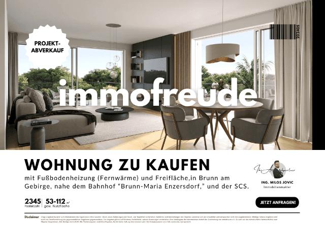 Zum Verkauf steht eine 2 Zimmer Garten Wohnung mit 40,47 m² Freifläche in Brunn am Gebirge, nahe dem Bahnhof Brunn Maria Enzersdorf und nur 8 Autominuten von der SCS entfernt
