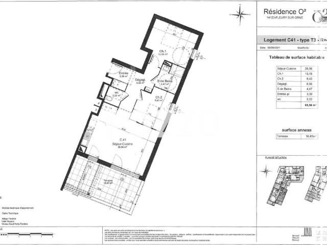 A LOUER: APPARTEMENT T3 66 M² TERRASSE PARKING TOUTES CHARGES COMPRISES FLEURY SUR ORNE