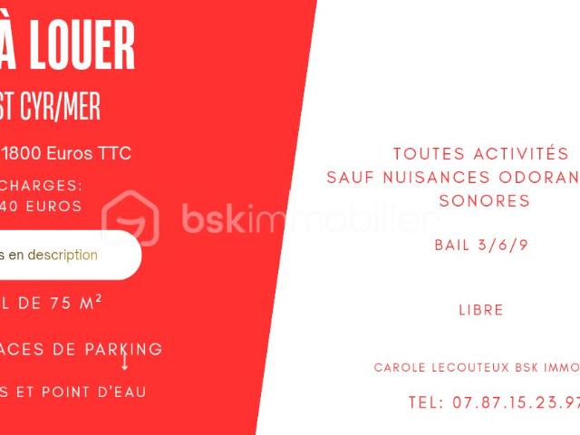 À louer – Local commercial 75 m² – Saint Cyr sur Mer