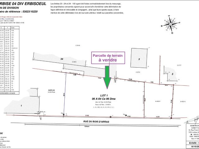 à vendre Terrain pour habitat Erbaut Rue du Bois d'Arras
