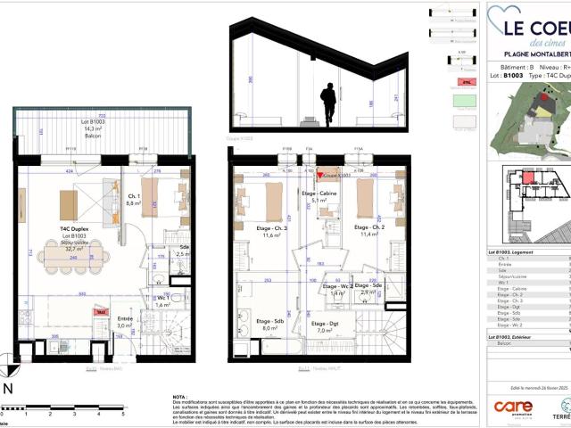 À vendre: Appartement 4 pièces Duplex + cabine avec vue mon. 96m² Bellentre