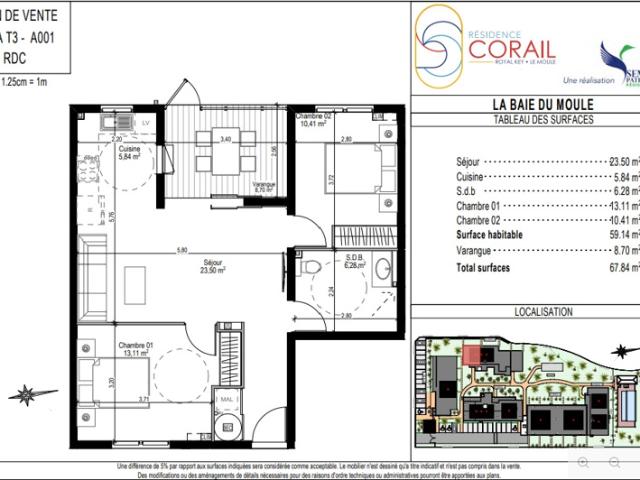 A VENDRE APPARTEMENT 3 PIÈCES Résidence CORAIL 97160 L