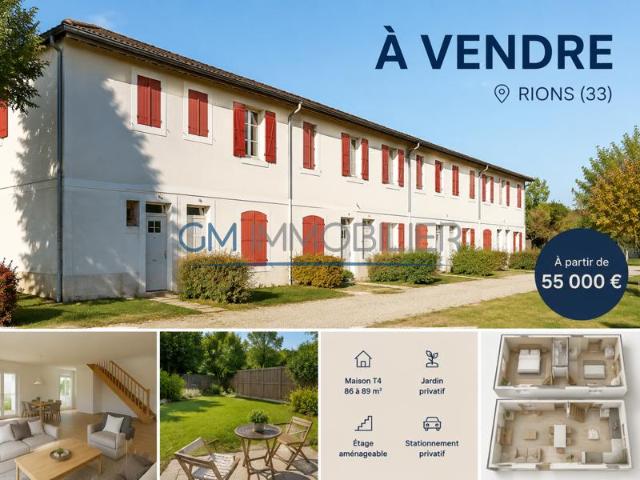 À VENDRE Maisons T4 à rénover avec jardin Rions 33