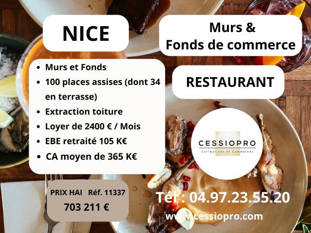 À vendre: Murs et Fonds de commerce Restaurant, Vieux Nice 6,1 % rentabilité 365 k€ de CA moyen