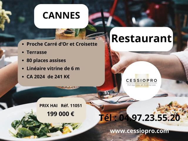 A VENDRE RESTAURANT A CANNES, PROCHE CARRE D'OR ET CROISETTE AVEC TERRASSE DE 20 PLACES