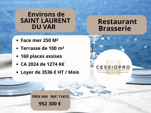 A VENDRE RESTAURANT BRASSERIE face à la mer ENVIRONS SAINT LAURENT DU VAR