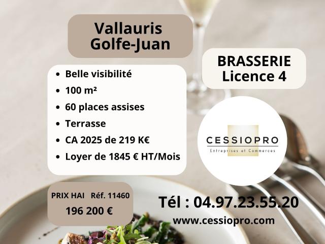 Agréable brasserie, licence 4, terrasse, idéal couple professionnel Vallauris Golfe Juan, centre ville