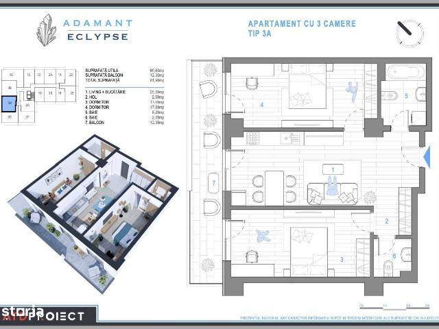 3 camere, apartament de vanzare Iasi judet, Strada Hlincea 7594 •