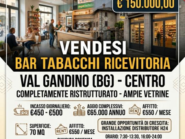 Affare, bar tabacchi in Val Gandino rif. BAR541